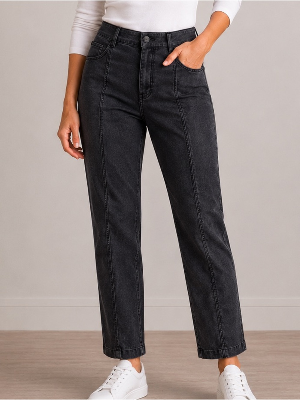 Cleo Petites High Rise Straight Leg Stretch Denim Jeans Gray Size 2P Petite